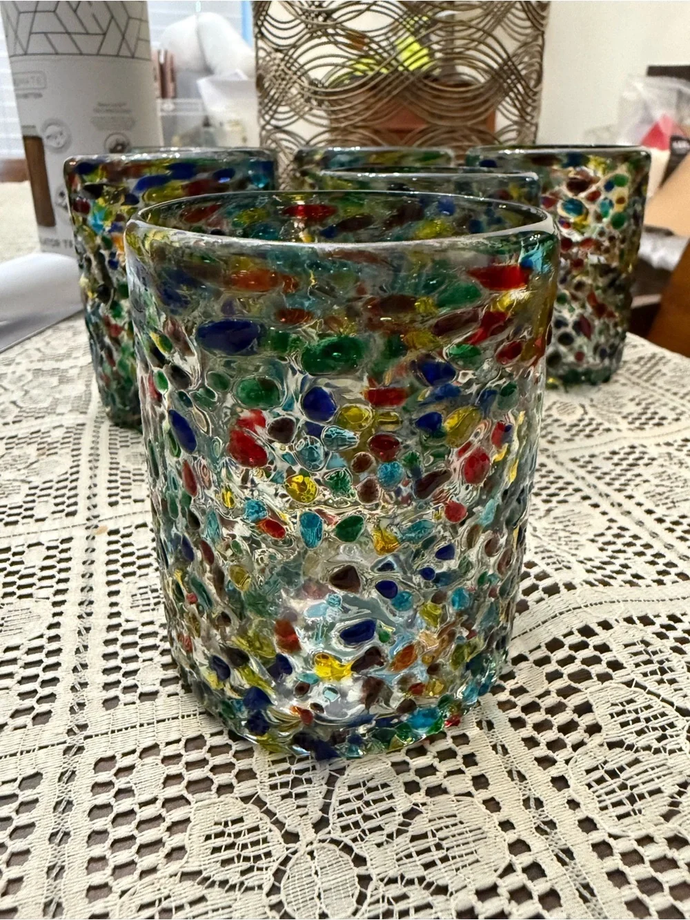 Handblown pebble confetti lowball glasses- Set of 6